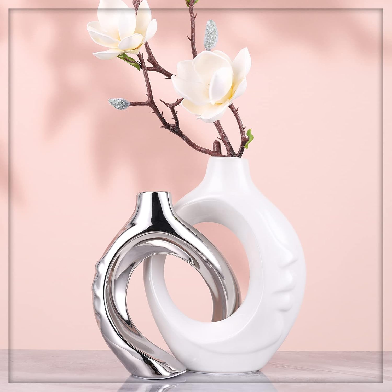 Showcases the product in an elegant, minimalist home setting to appeal to style-conscious shoppers.