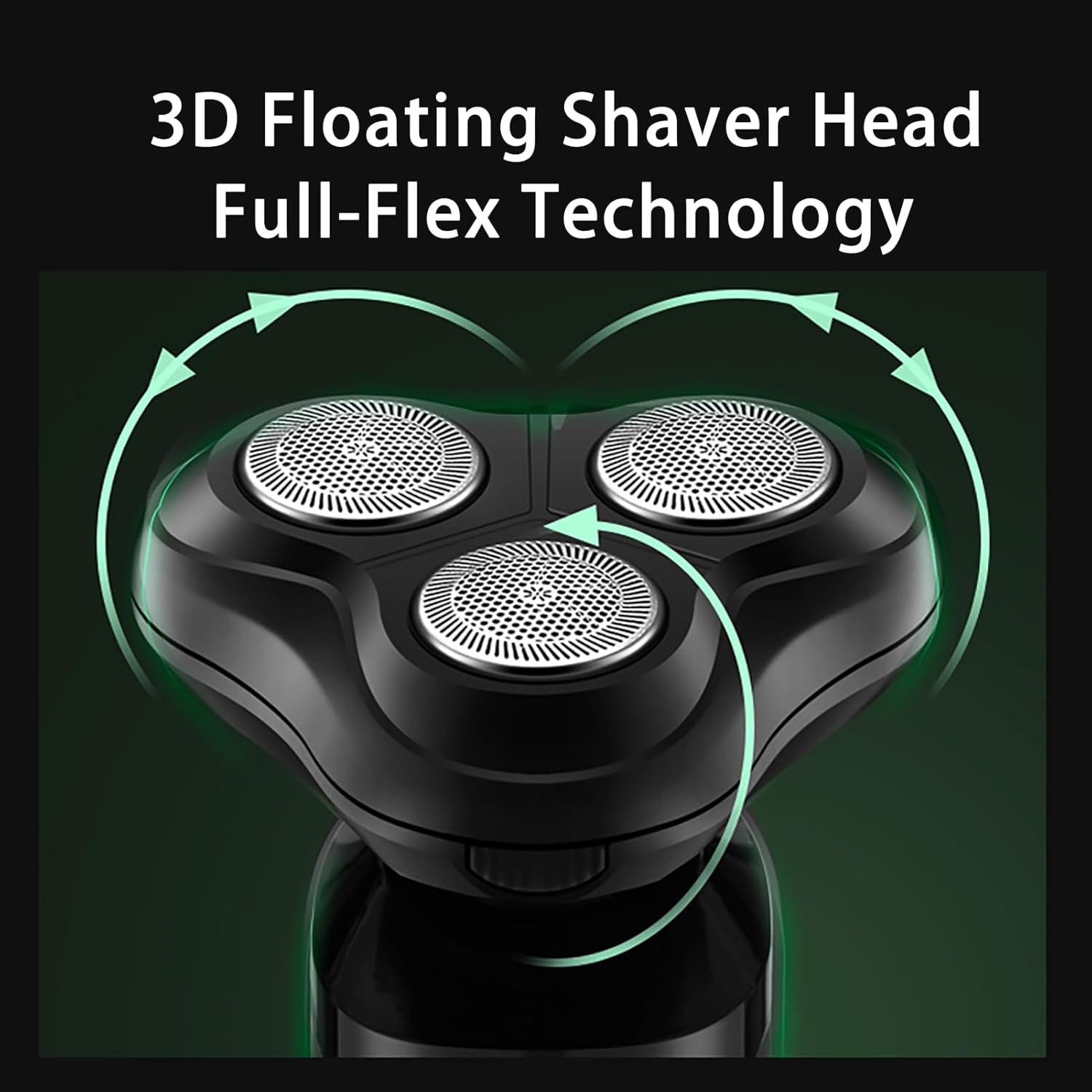 Highlights the advanced shaving technology that allows the shaver head to flex and adapt to facial contours for a closer, more comfortable shave.