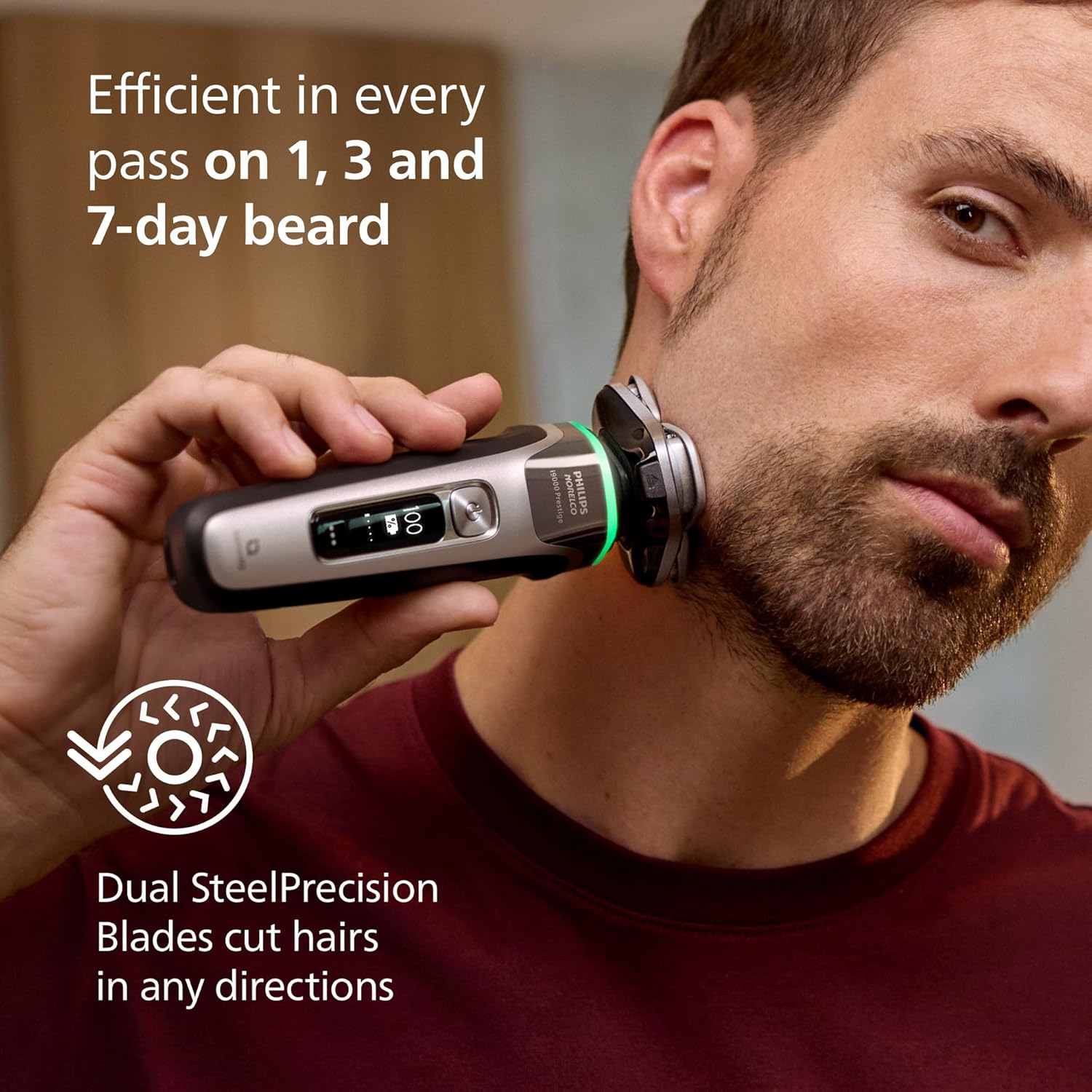 Highlights the product's ability to efficiently trim beards of various lengths, emphasizing its versatility and precision.