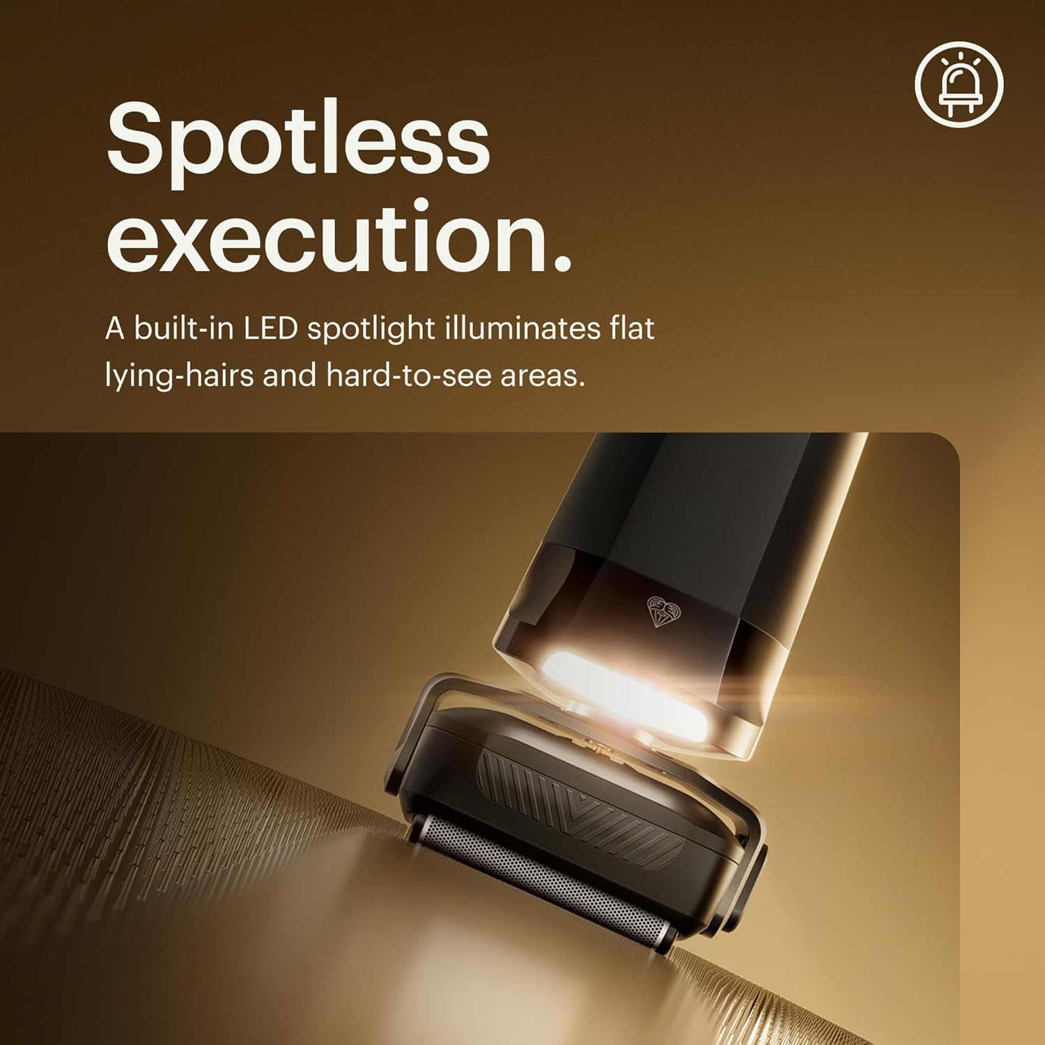 Highlights the product's built-in LED spotlight feature, emphasizing its ability to illuminate hard-to-see areas for better cleaning.