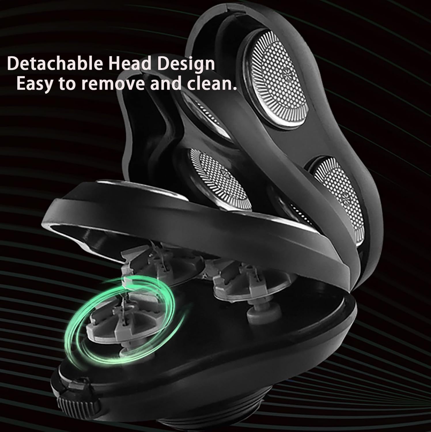 Highlights the product's detachable head feature, emphasizing ease of cleaning and maintenance.