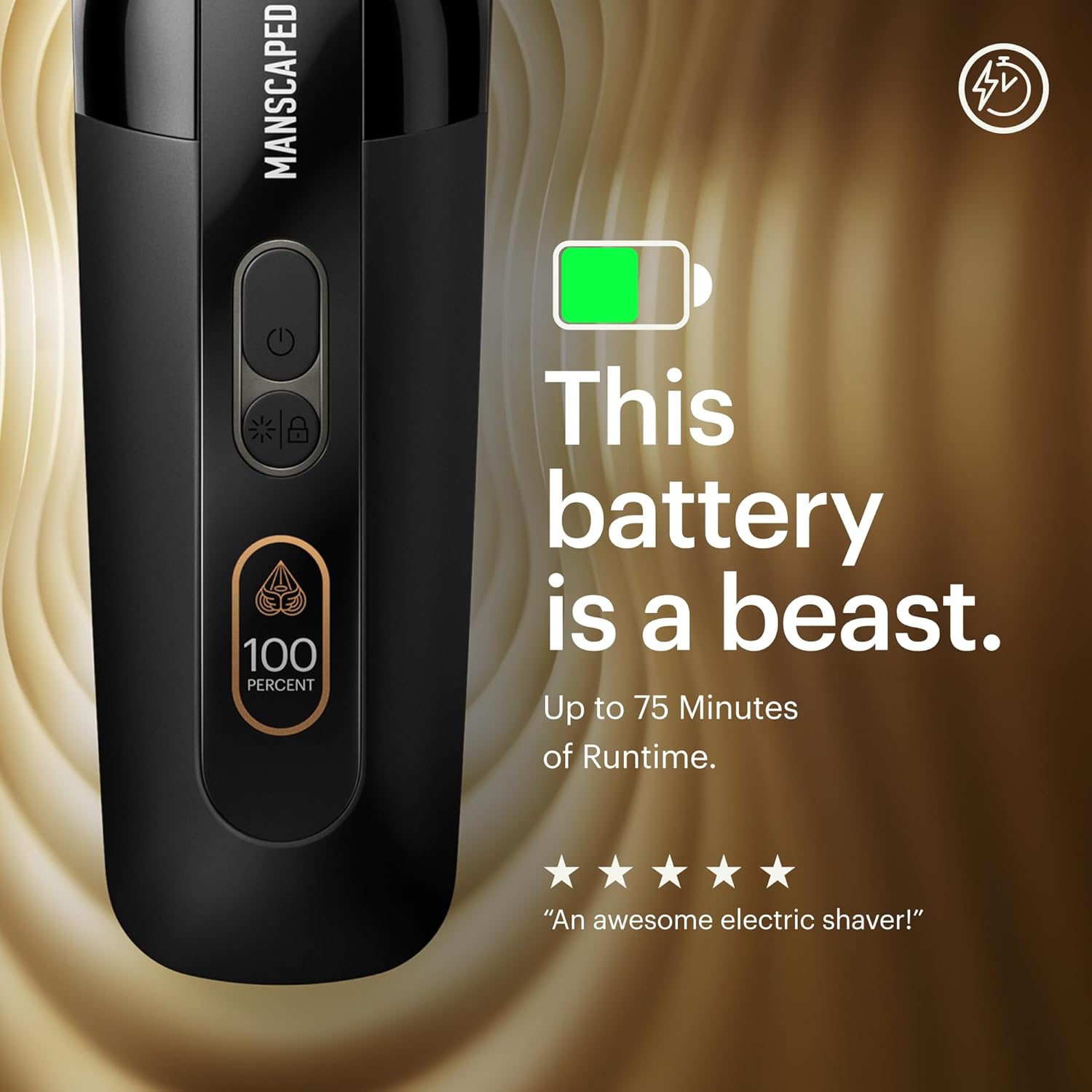 Emphasizes the product's exceptional battery life, highlighting its 75-minute runtime to reassure customers about its longevity and convenience. Builds trust and credibility by showcasing a positive…