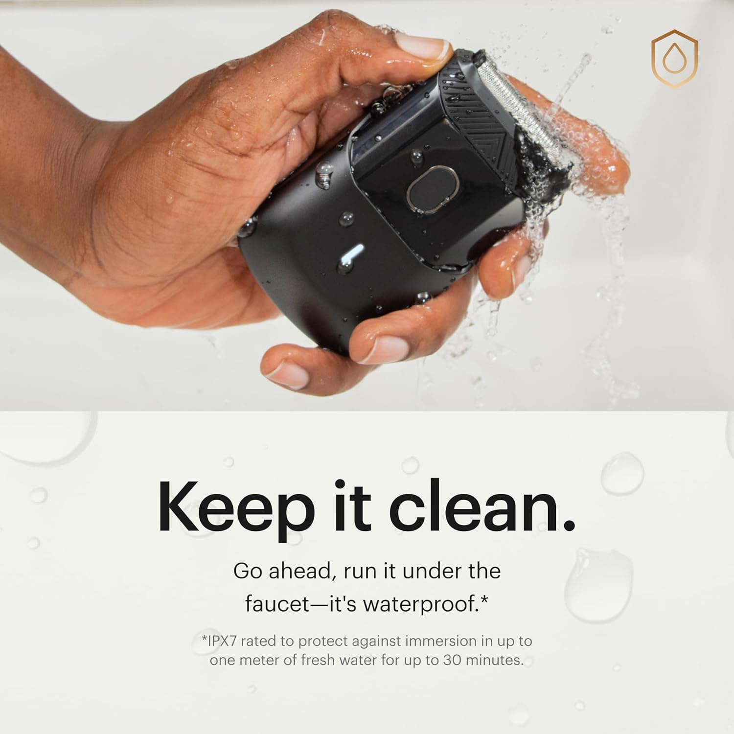 Demonstrates the product's waterproof capability, reassuring customers that it can be safely cleaned under running water.