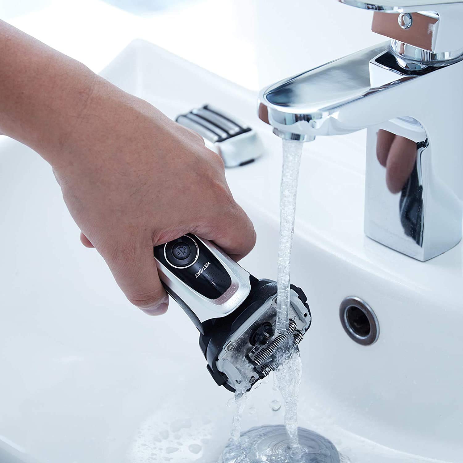 Demonstrates that the electric shaver is safe to use in water, reassuring customers about its durability and versatility.