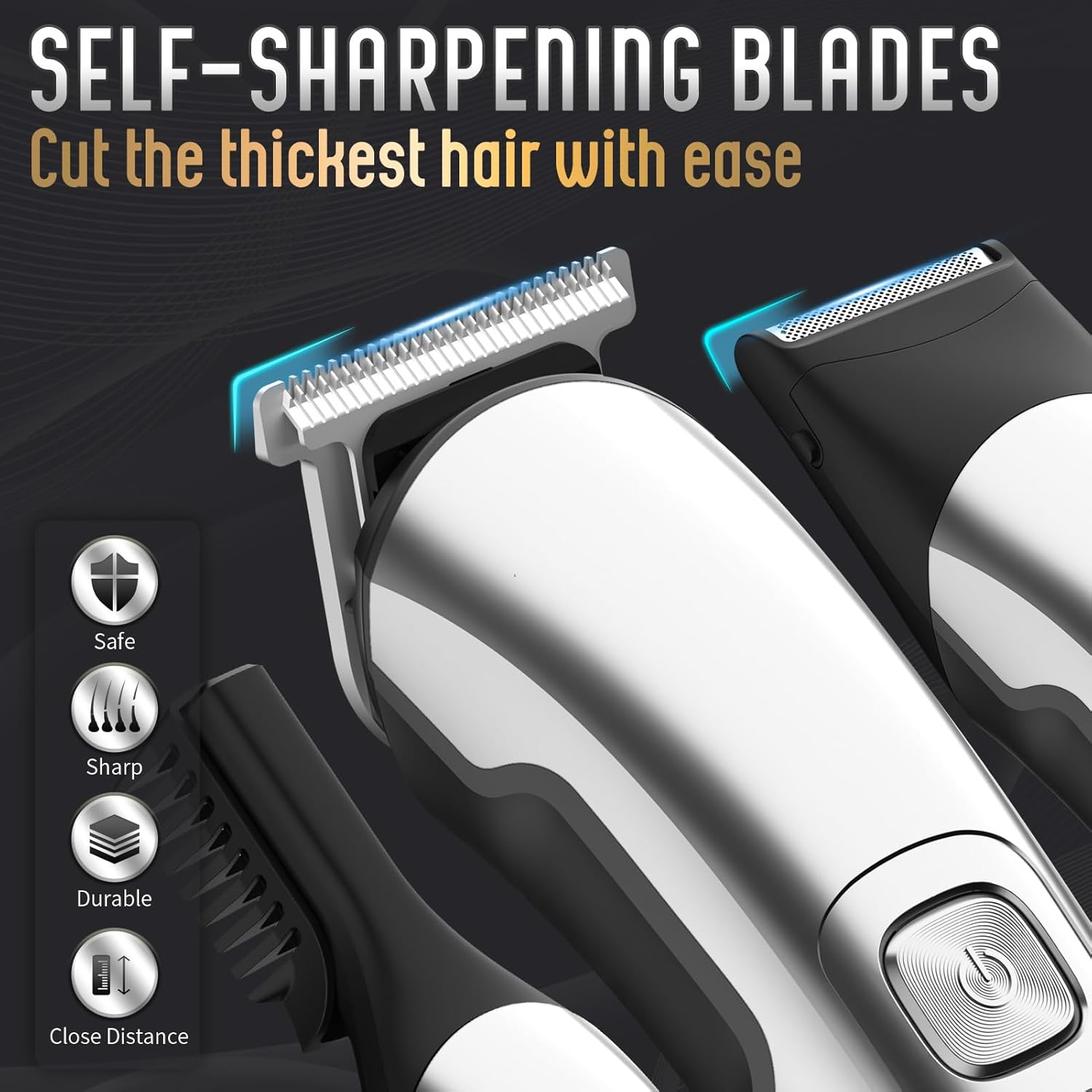 Highlights the product's self-sharpening blade feature to reassure customers about consistent cutting performance and ease of use.