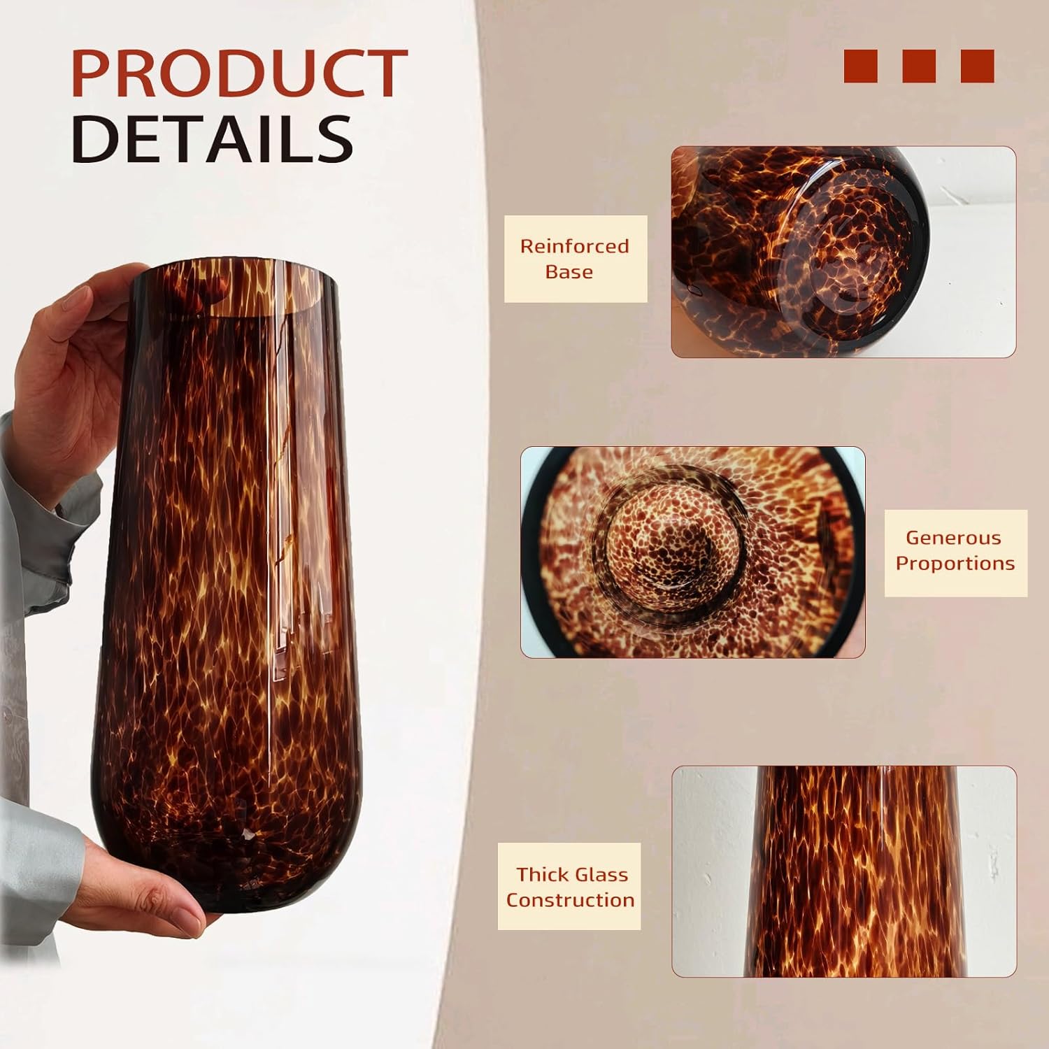 Highlights key structural features of the glass to demonstrate its quality and durability.