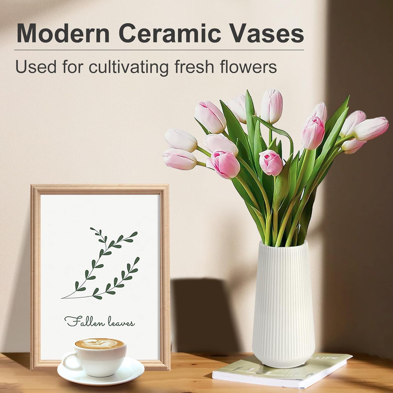 Highlights the vase's primary function of cultivating fresh flowers, showcasing its practical use in home decor.