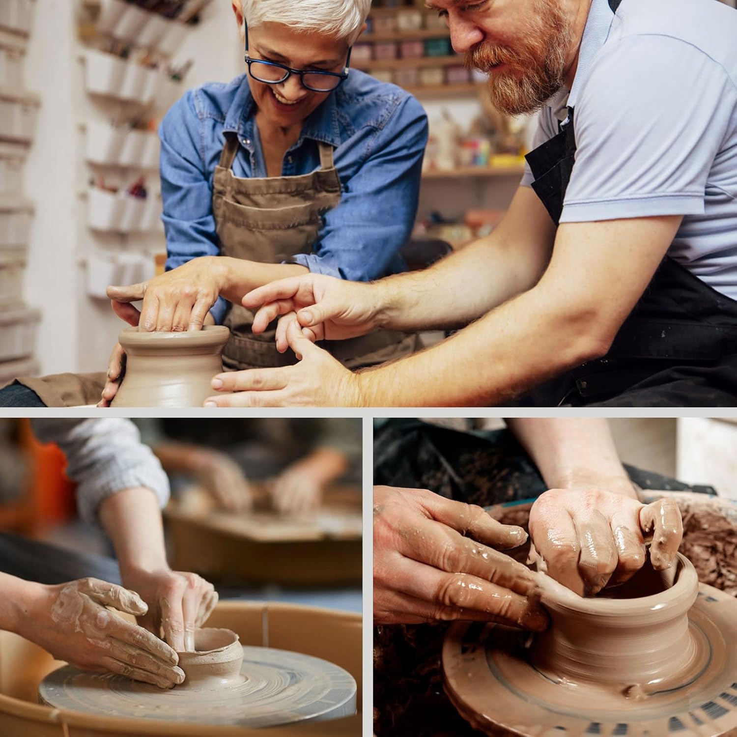 Demonstrates the product's use in pottery and ceramic crafting, showcasing its versatility for different pottery techniques.