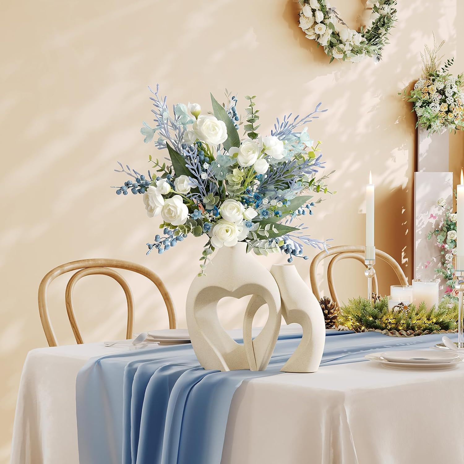 Showcases the product in a stylish, romantic table setting to inspire customers and demonstrate its use in creating beautiful environments.