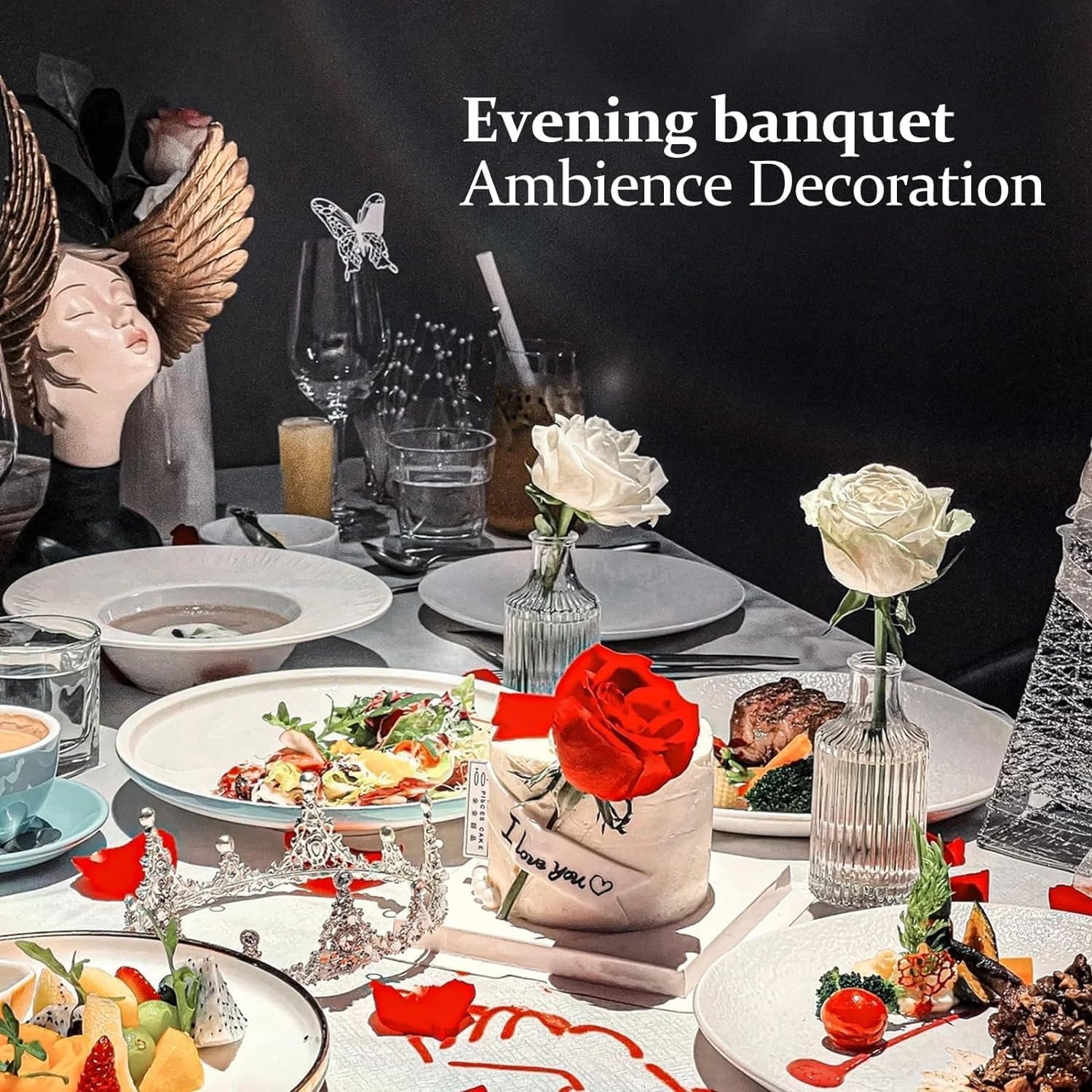 Showcases the product in a luxurious evening banquet setting to appeal to customers looking for high-end dining experiences or decorations.