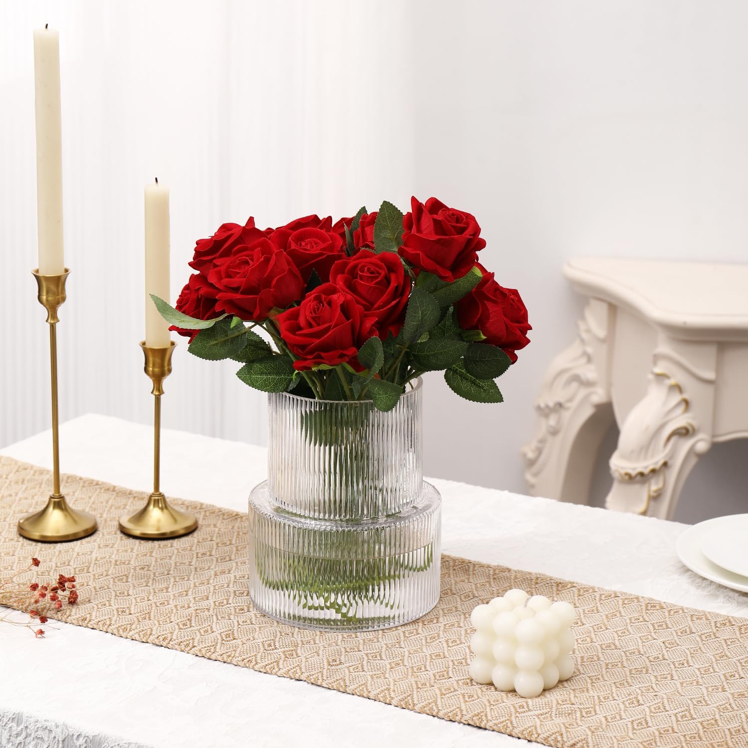 Showcases the product in an elegant, romantic table setting to demonstrate its use in creating a sophisticated atmosphere.