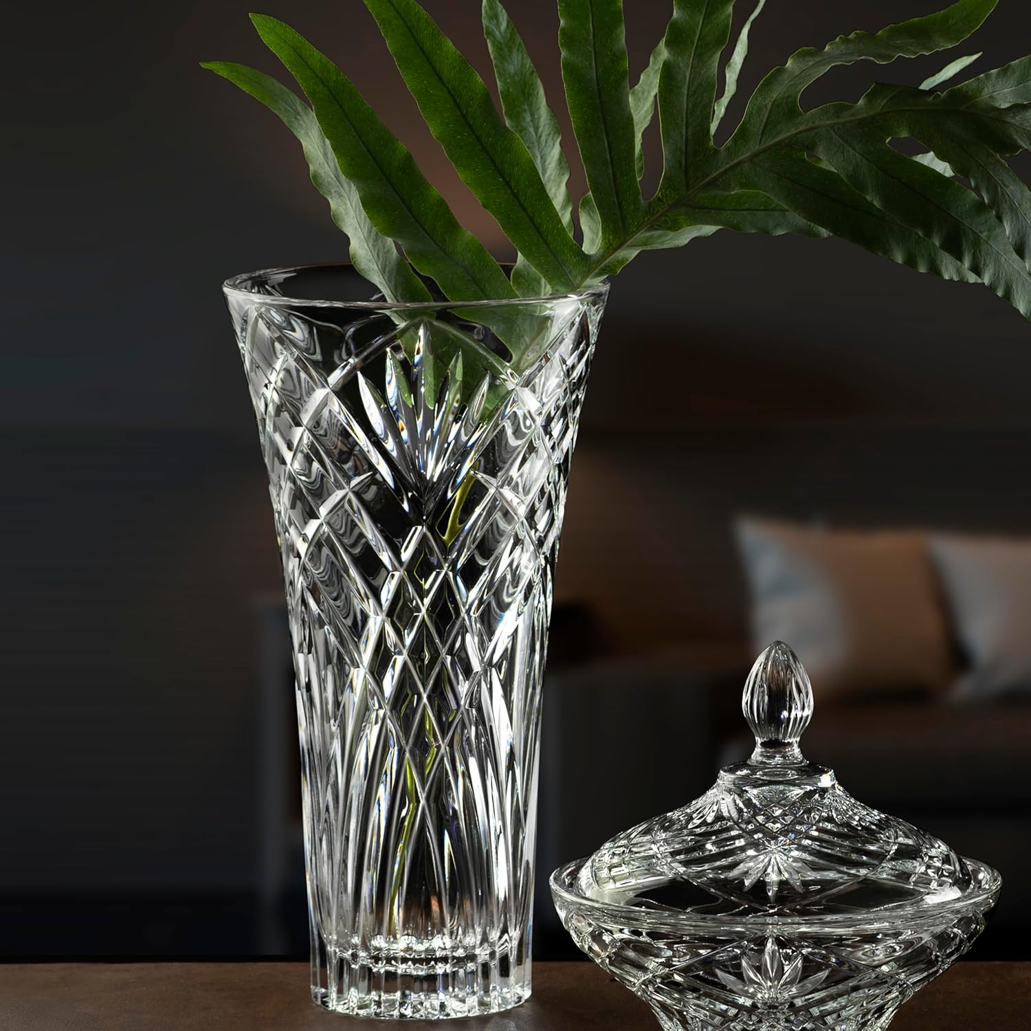 Showcases the product in a stylish home setting to demonstrate its aesthetic appeal and versatility as a decorative piece.