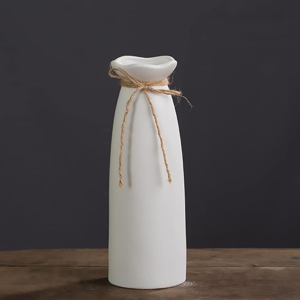 Showcases the simple, elegant design of the white ceramic vase with rustic twine accent.