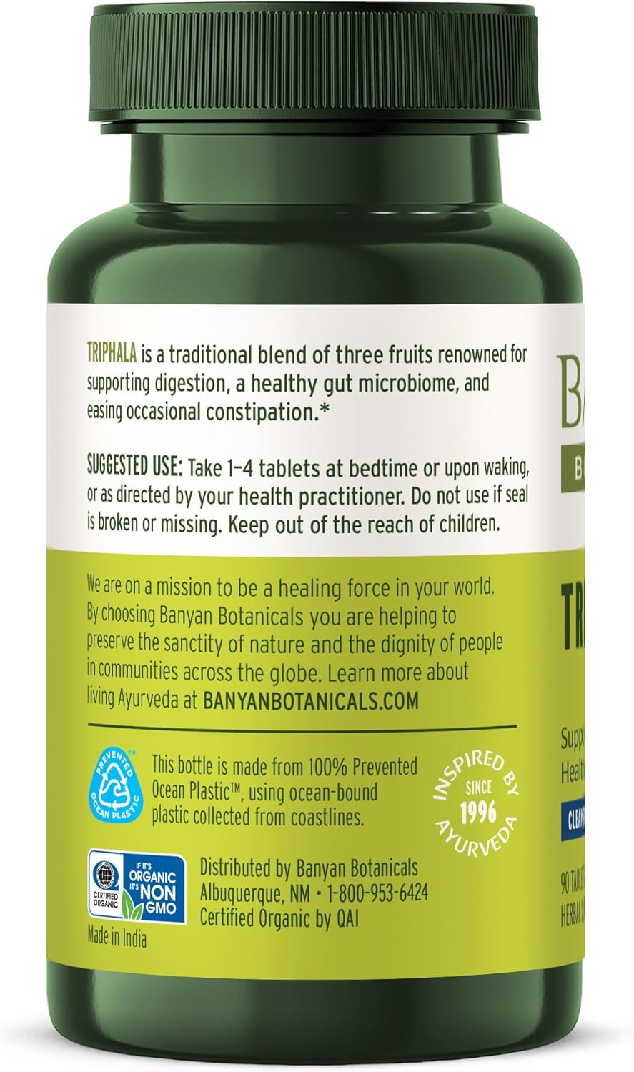 Highlights the product's main benefit of supporting digestion and gut health using a traditional blend of fruits.