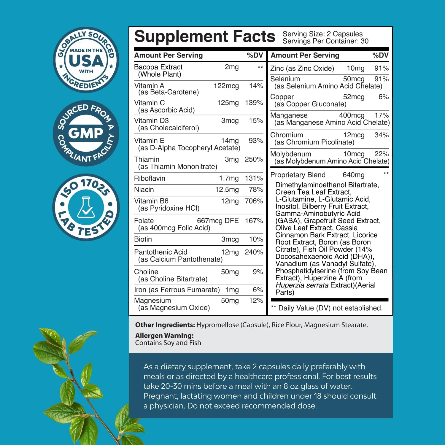 Provides detailed nutritional information and ingredient breakdown to inform customers about the product's composition and dosage.