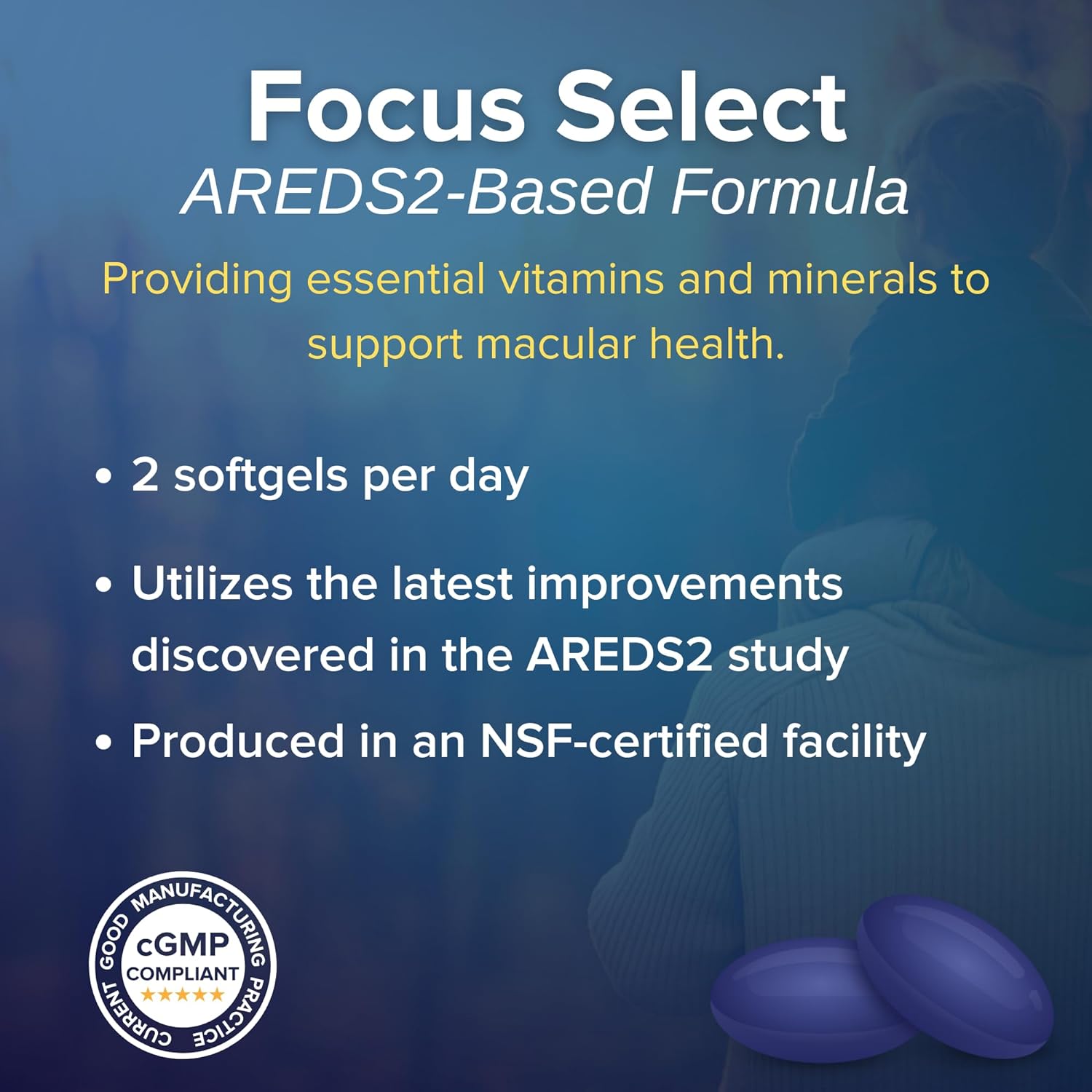 Highlights key features of the supplement to demonstrate its quality, scientific basis, and ease of use for supporting macular health.