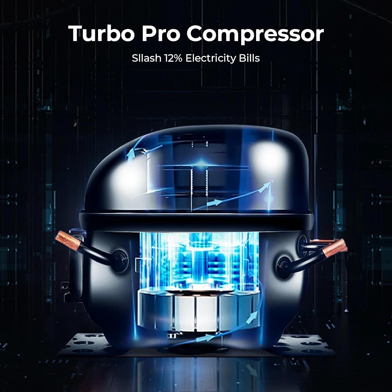 Highlights the product's ability to reduce electricity bills by 12%, demonstrating cost savings to potential buyers. Showcases the advanced compressor technology that enables energy savings,…
