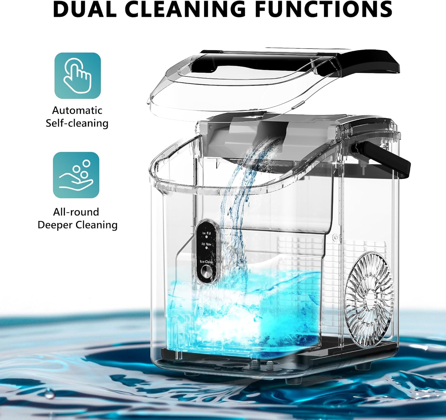 Highlights the product's dual cleaning functions to demonstrate its efficiency and thoroughness in cleaning.