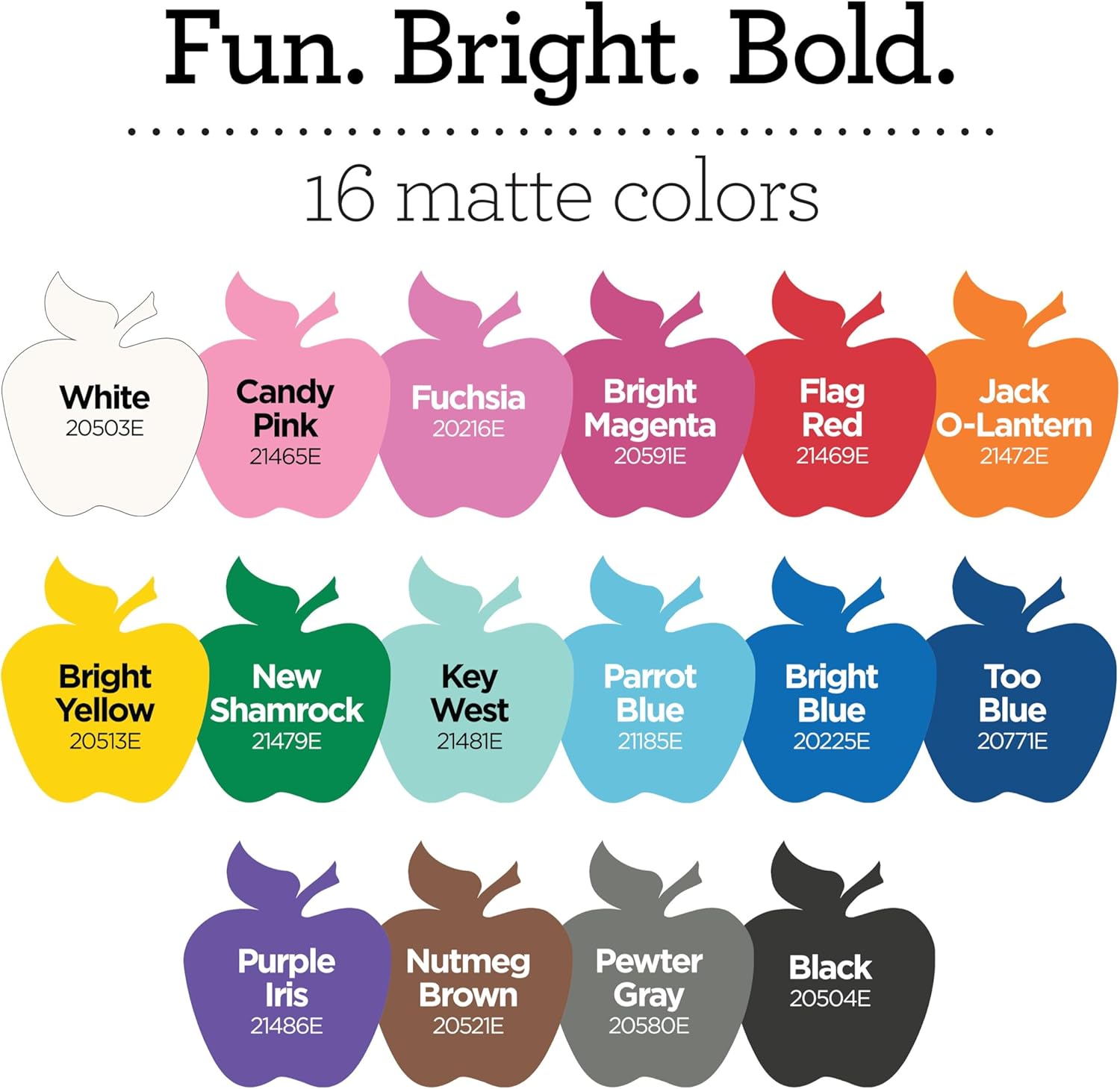 Showcases the wide range of matte color options available for the product, emphasizing the fun and bold nature of the color choices.