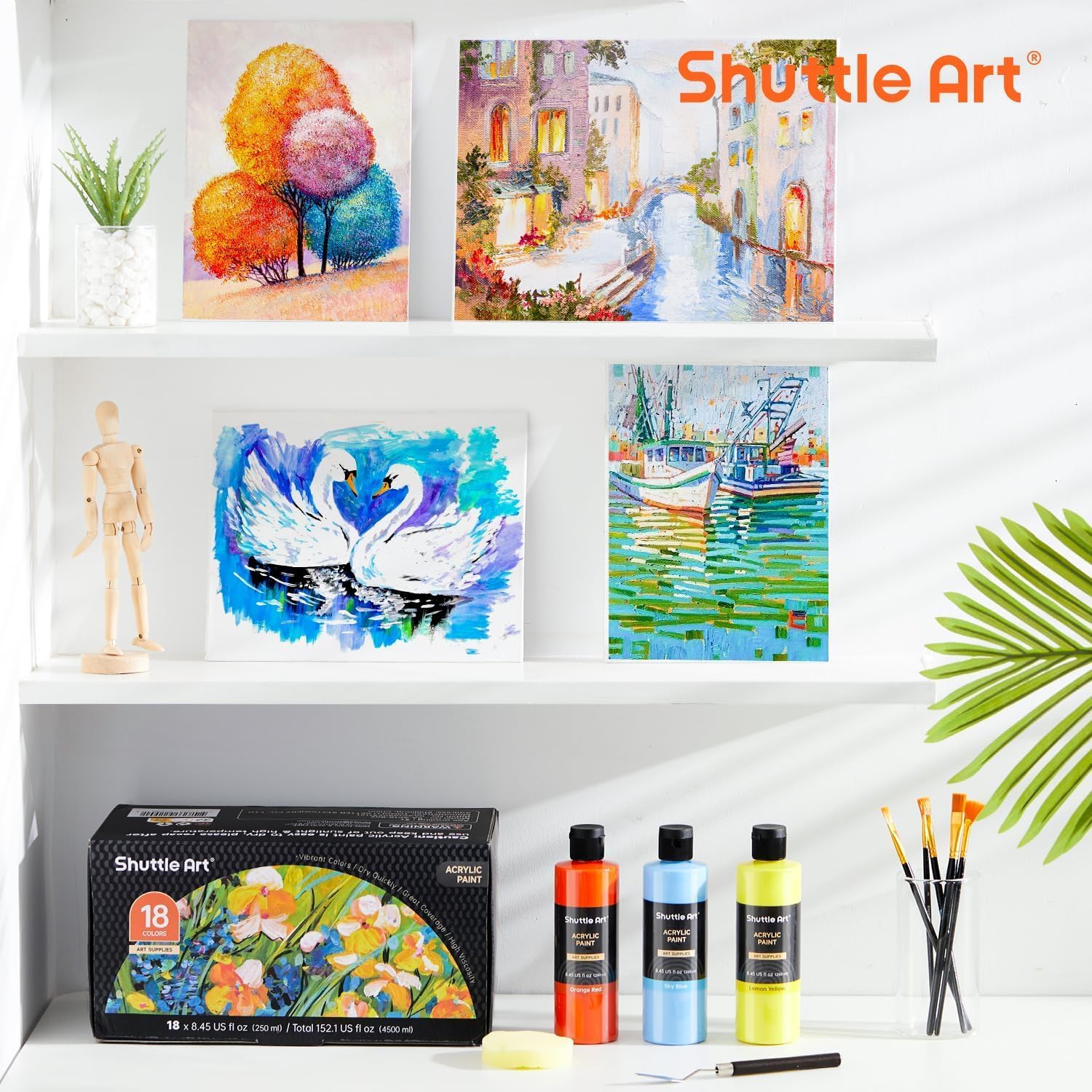 Shuttle Art 18 Colors Acrylic Paint Bottle Set (250ml/8.45oz): Infographics