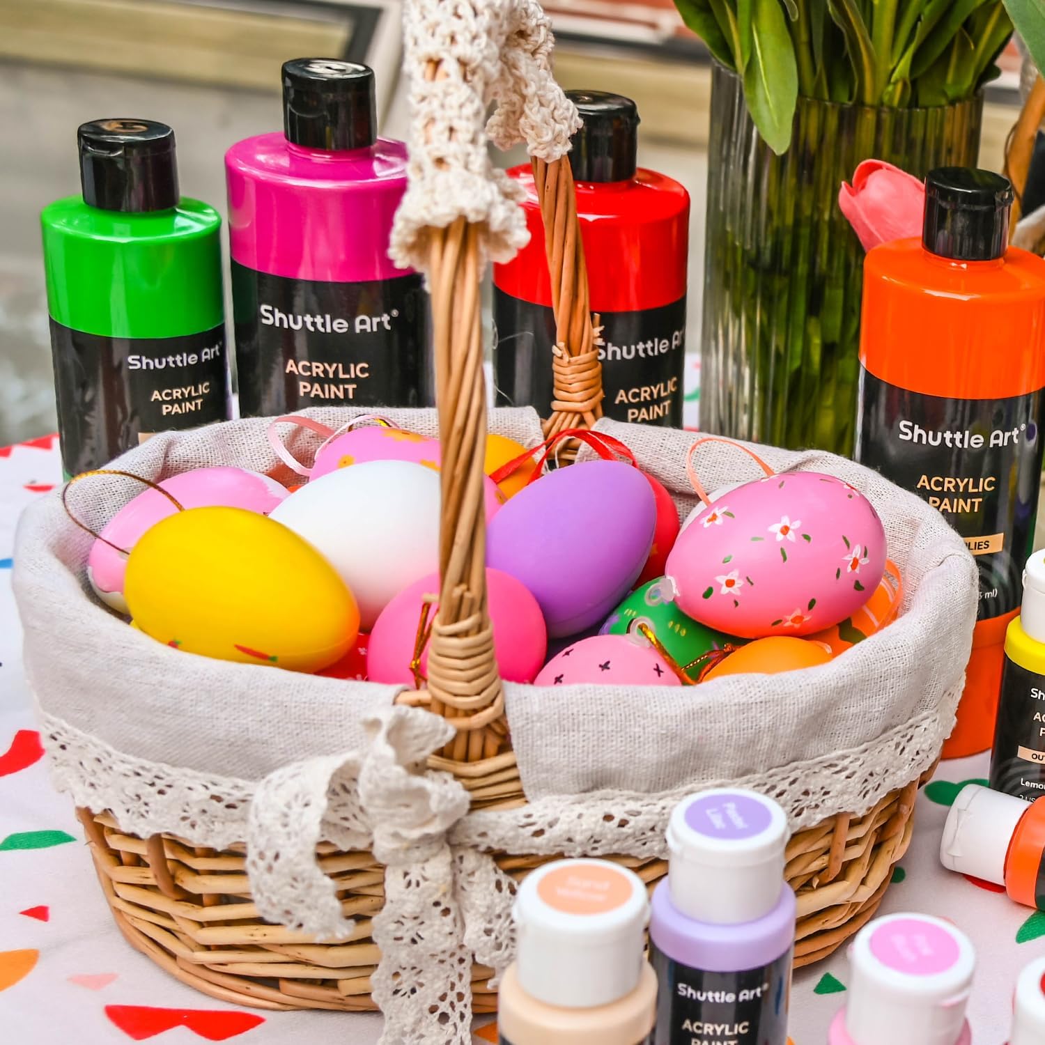 Showcases the product's use for Easter egg decorating, demonstrating its versatility for seasonal crafts. Highlights the product's relevance for Easter-themed activities, encouraging seasonal…