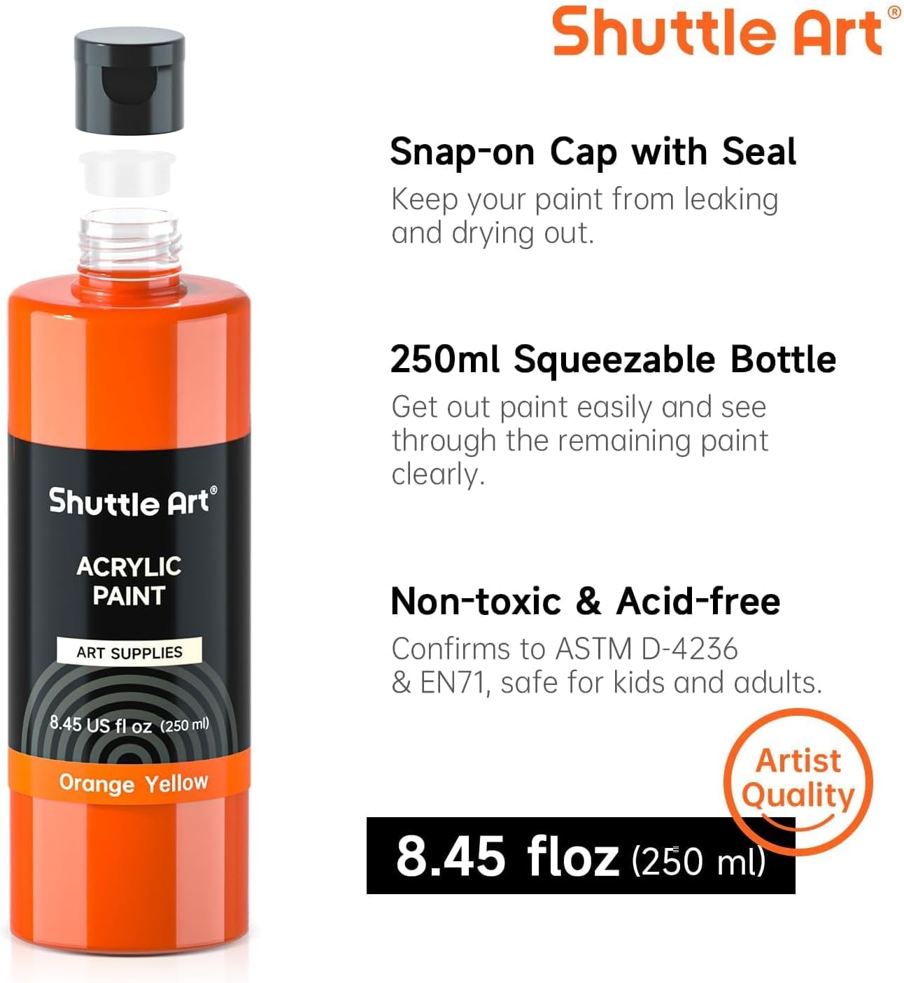 Shuttle Art 18 Colors Acrylic Paint Bottle Set (250ml/8.45oz): Infographics