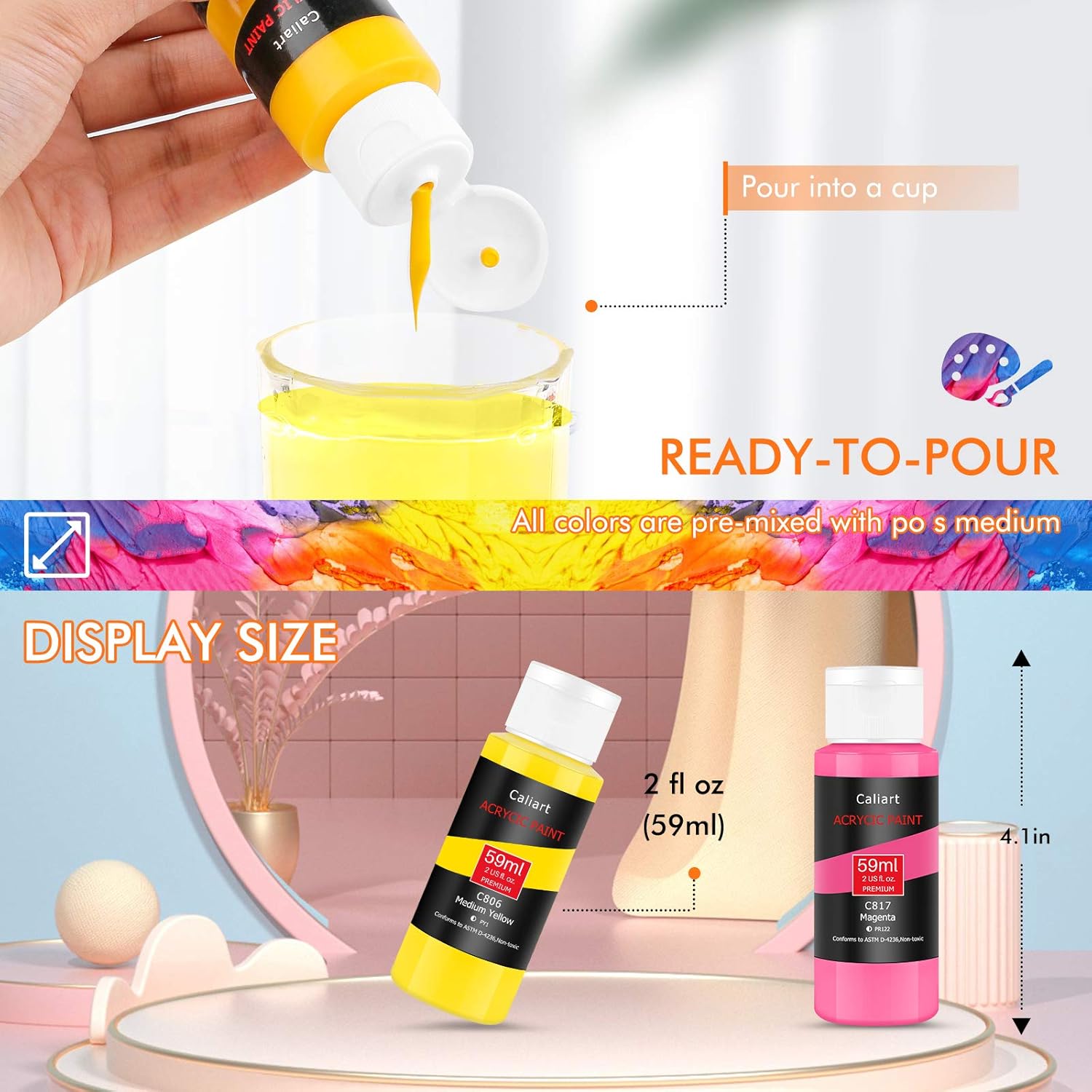 Caliart 24 Colors Acrylic Paint Set with 12 Brushes: Infographics