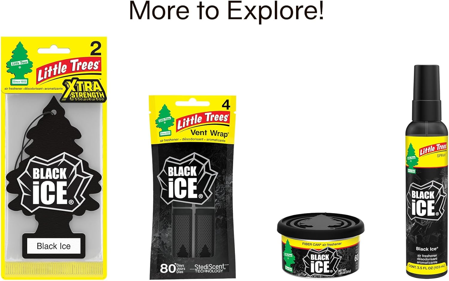 Showcases different product formats of the Black Ice air freshener to inform customers about available options.