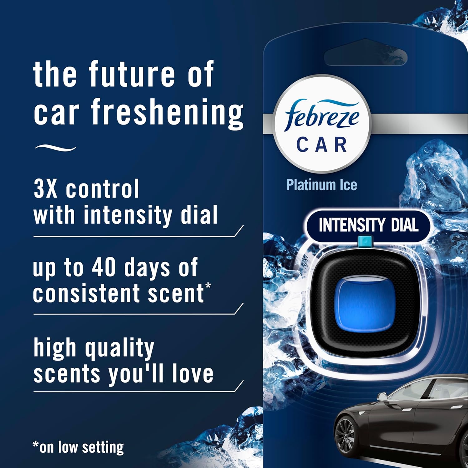 Highlights multiple key features of the Febreze Car air freshener to demonstrate its superiority and value to potential buyers.