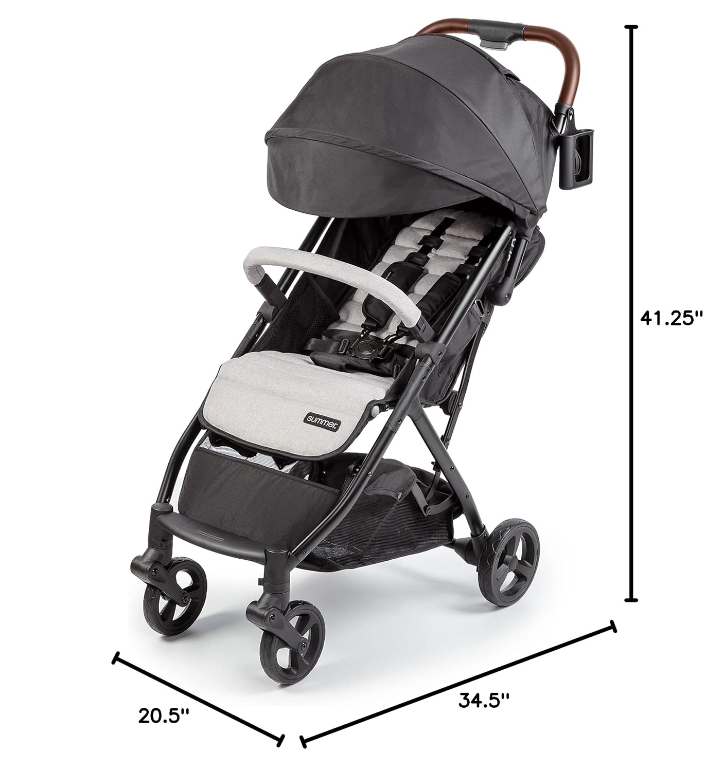 Provides exact measurements of the stroller to help shoppers understand its size and fit for their needs.