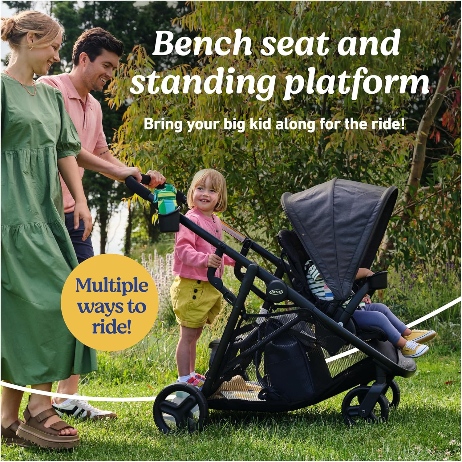 Graco Ready2Grow LX 2.0 Double Stroller Features Bench Seat and Standing Platform Options: Infographics