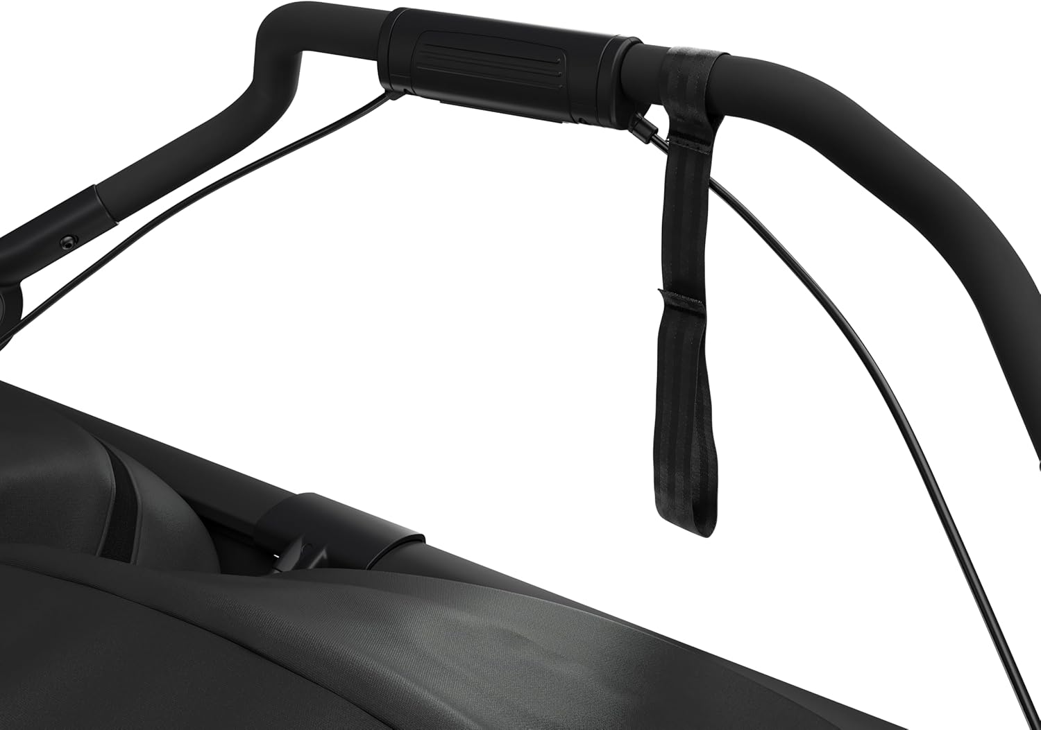 Highlights the ergonomic handlebar design of the stroller, showing its adjustable and comfortable grip for parents.