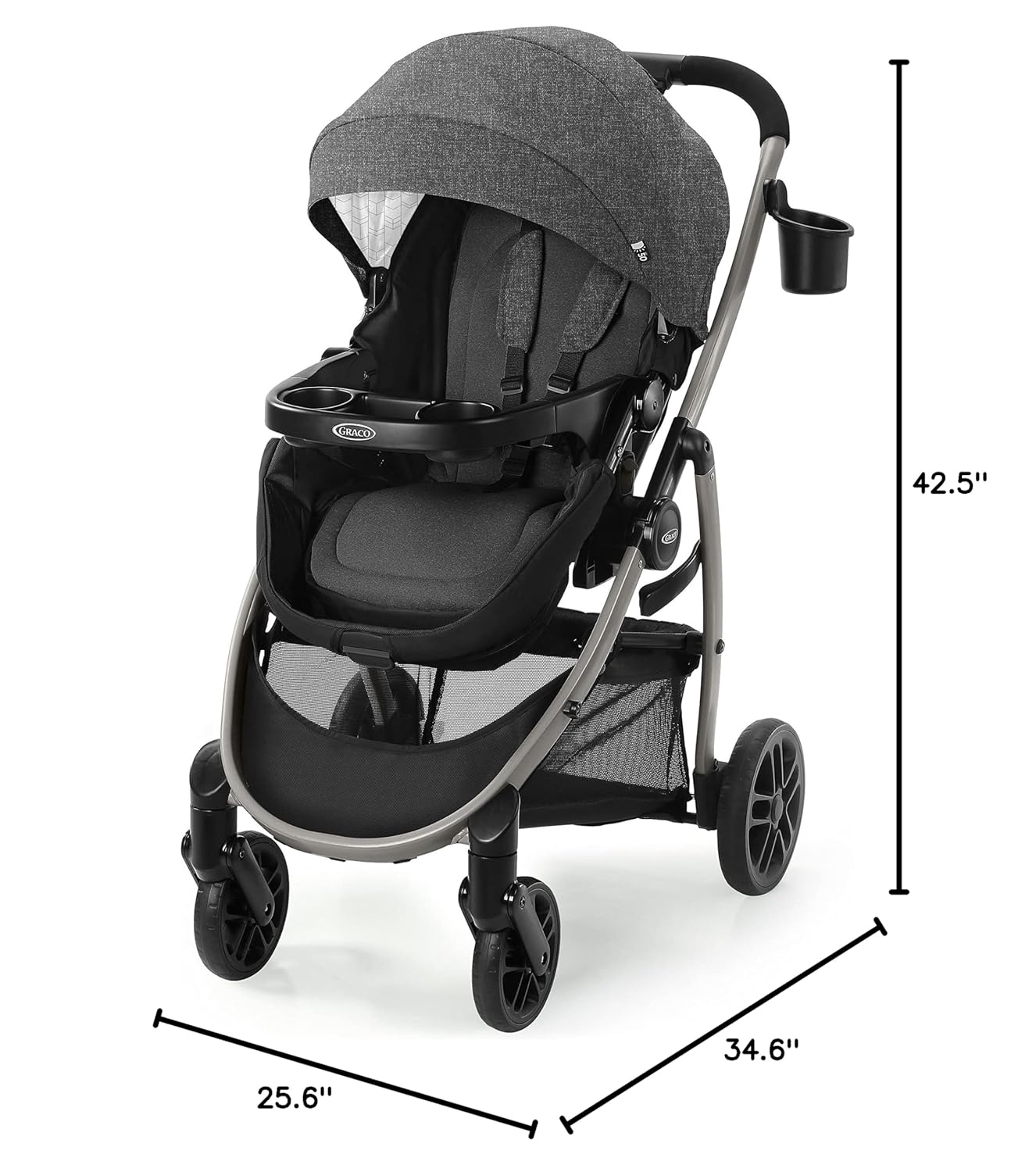Provides exact measurements of the stroller to help shoppers understand its size and fit for their needs.