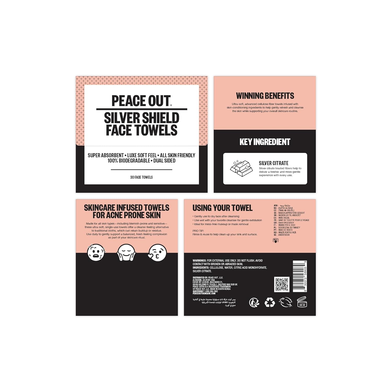 Highlights multiple benefits and features of the face towels, including their skincare properties, product characteristics, and how to use them.