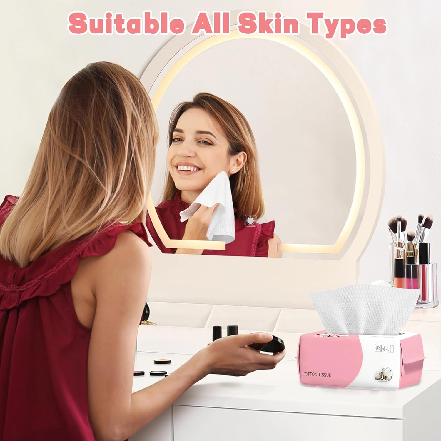 Emphasizes that the product is universally suitable for all skin types, reassuring potential customers about its gentle and versatile nature.