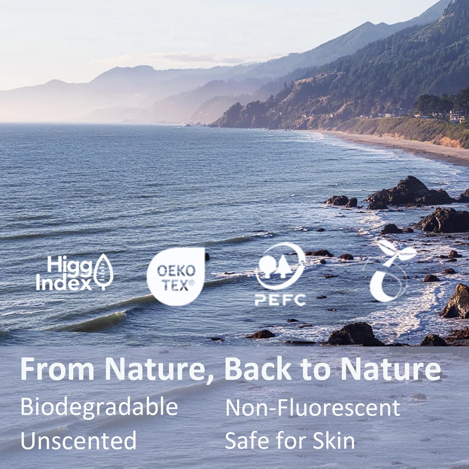 Highlights multiple environmentally-friendly and skin-safe features of the product to appeal to eco-conscious consumers. Reassures customers about the product's safety for skin use and environmental…