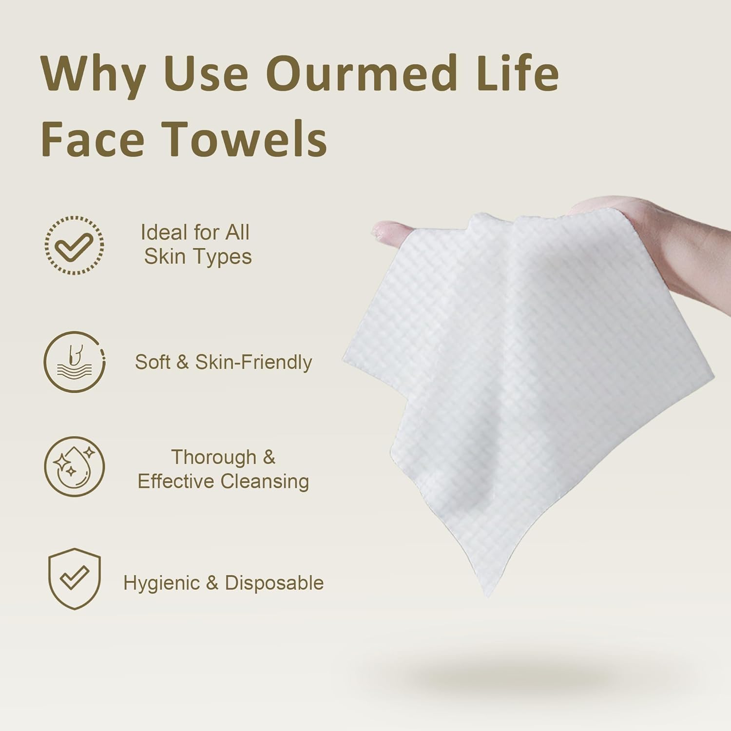 Highlights multiple benefits of the face towels to convince shoppers of their overall value and effectiveness for skincare.