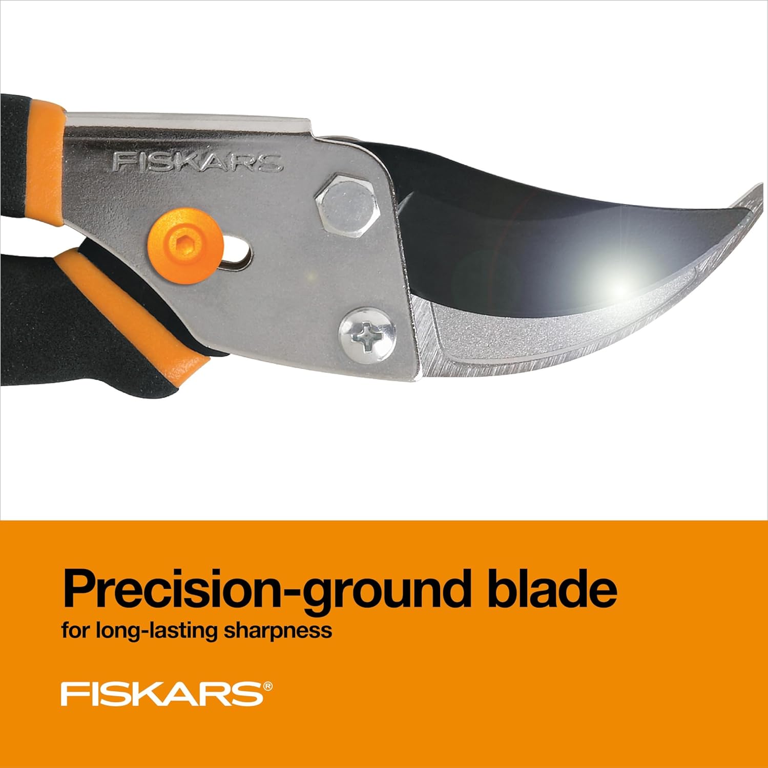 Highlights the product's precision-ground blade to emphasize long-lasting sharpness, a key feature for gardening tools.