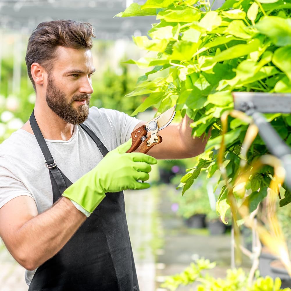 Shows the product being used in a real-world gardening context, demonstrating its practical application for plant care and maintenance.