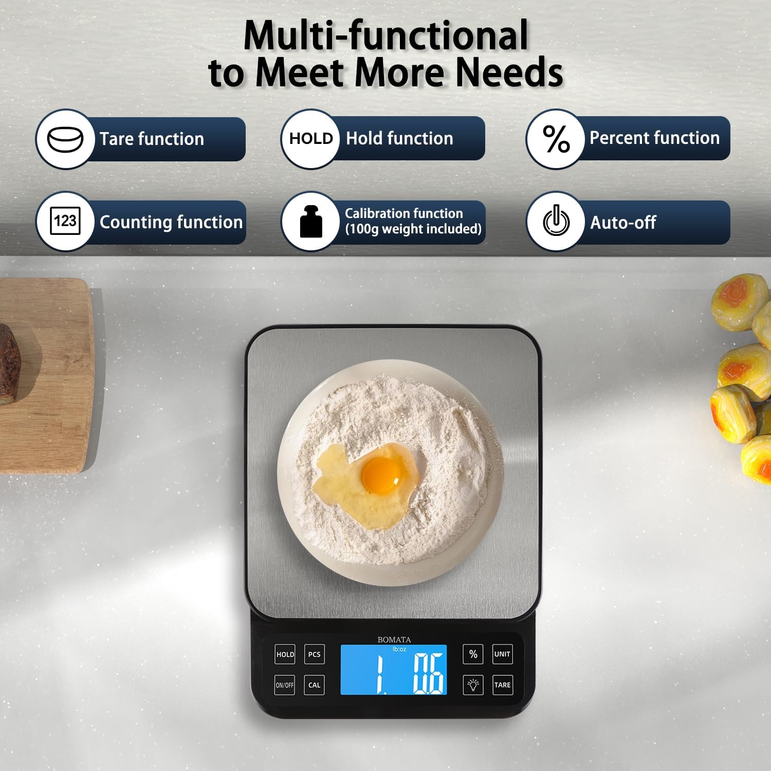 Showcases the various functions and capabilities of the kitchen scale to demonstrate its versatility and value to potential buyers.