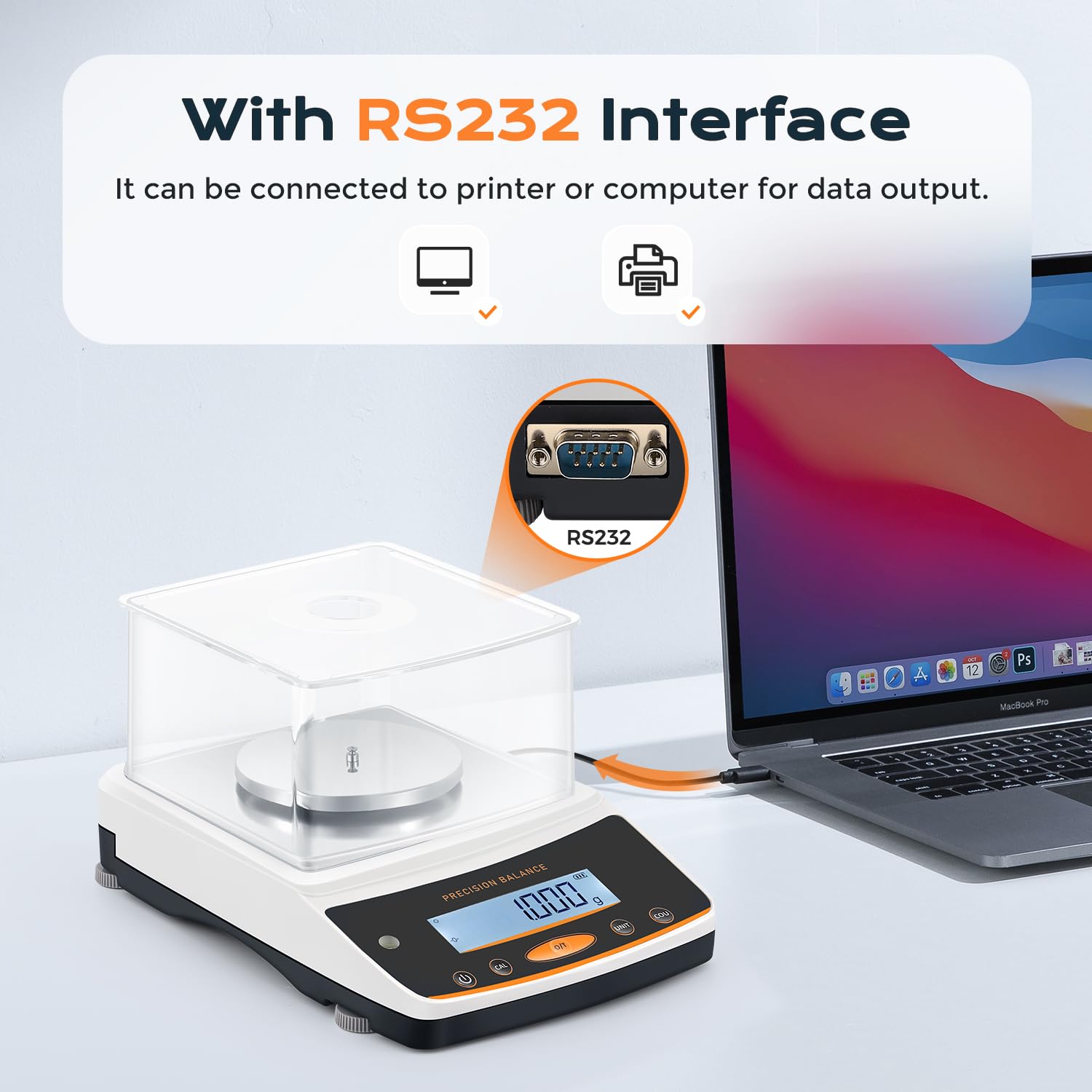 Demonstrates that the product can be connected to printers or computers for data output, highlighting its compatibility with common devices.