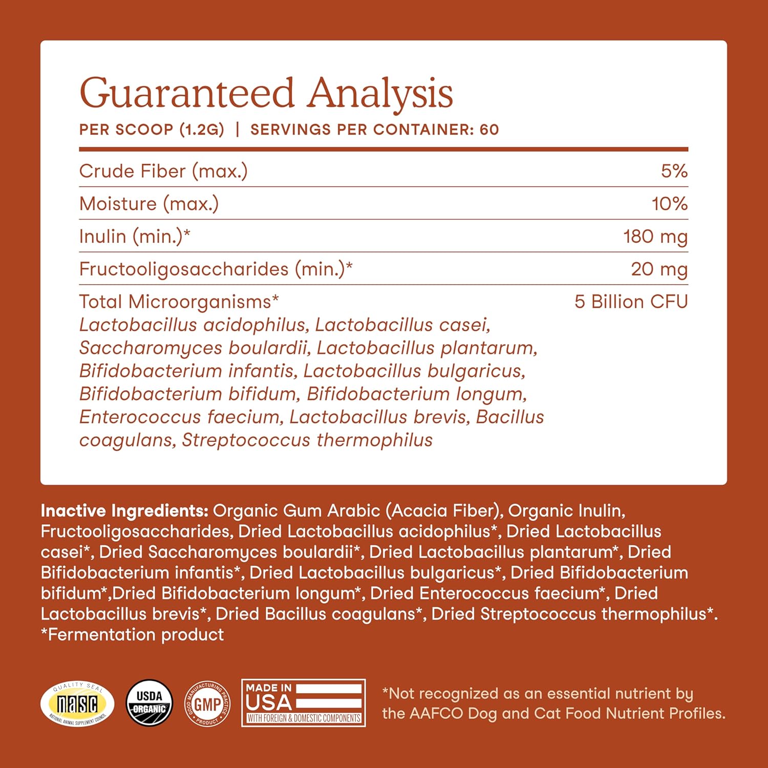 Provides detailed nutritional information and probiotic content to inform customers about the product's composition and health benefits.