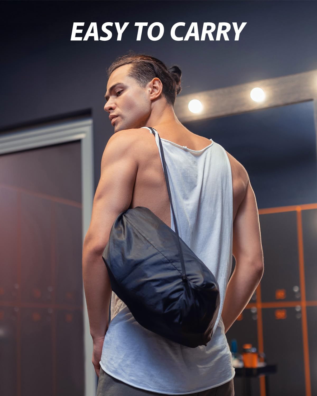 Emphasizes the product's ease of carrying, highlighting its convenience for gym-goers or athletes.
