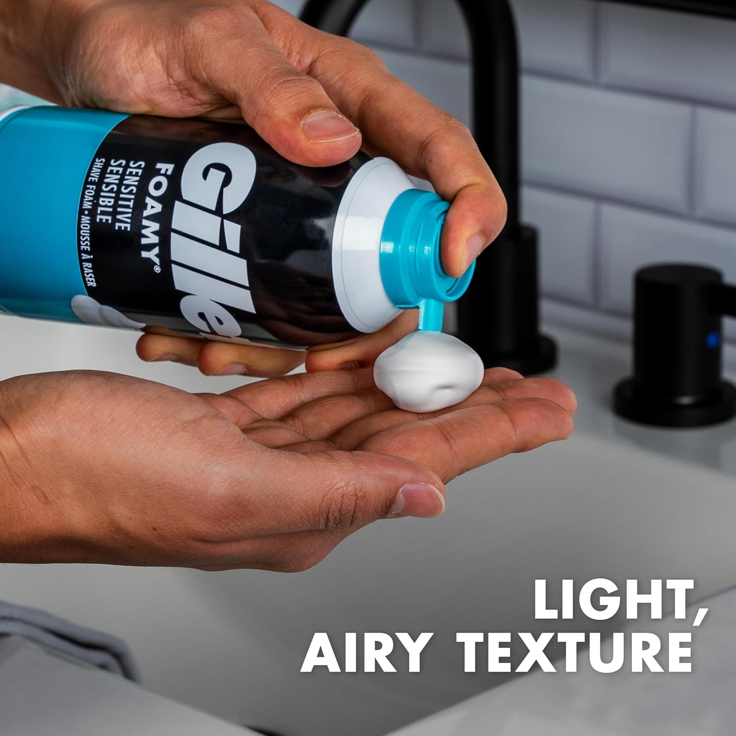 Demonstrates the product's light and airy texture, emphasizing its ease of application and pleasant feel.