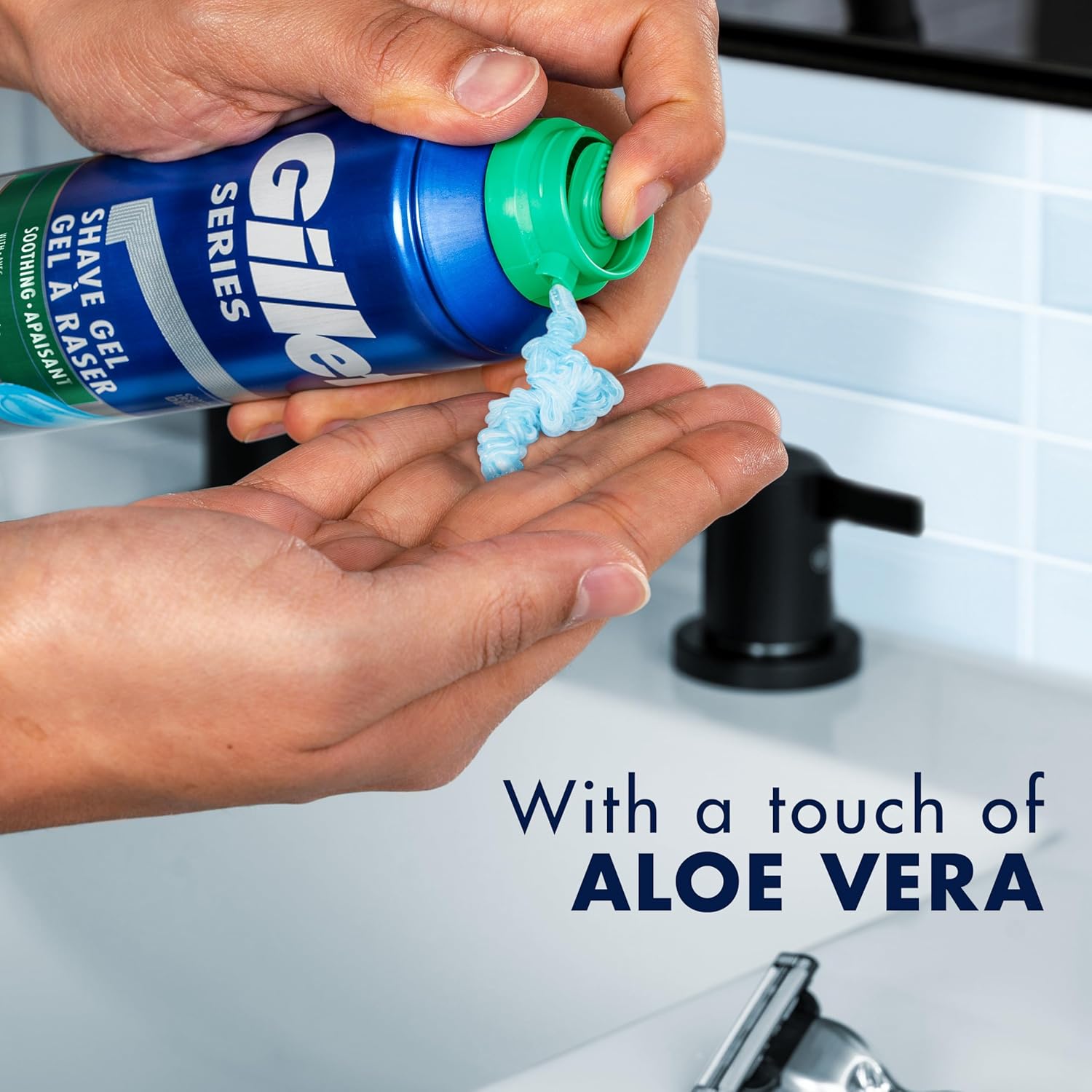 Highlights the inclusion of aloe vera in the product formula to communicate a soothing and moisturizing benefit.