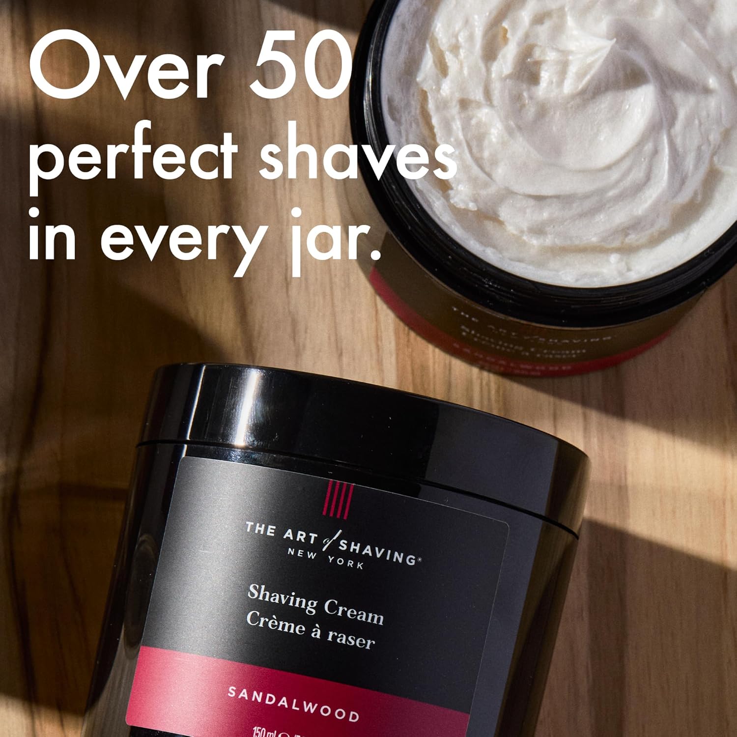 Emphasizes the high number of shaves possible with each jar, highlighting the product's value and longevity. Communicates the quality and consistency of the shaving experience provided by the product.