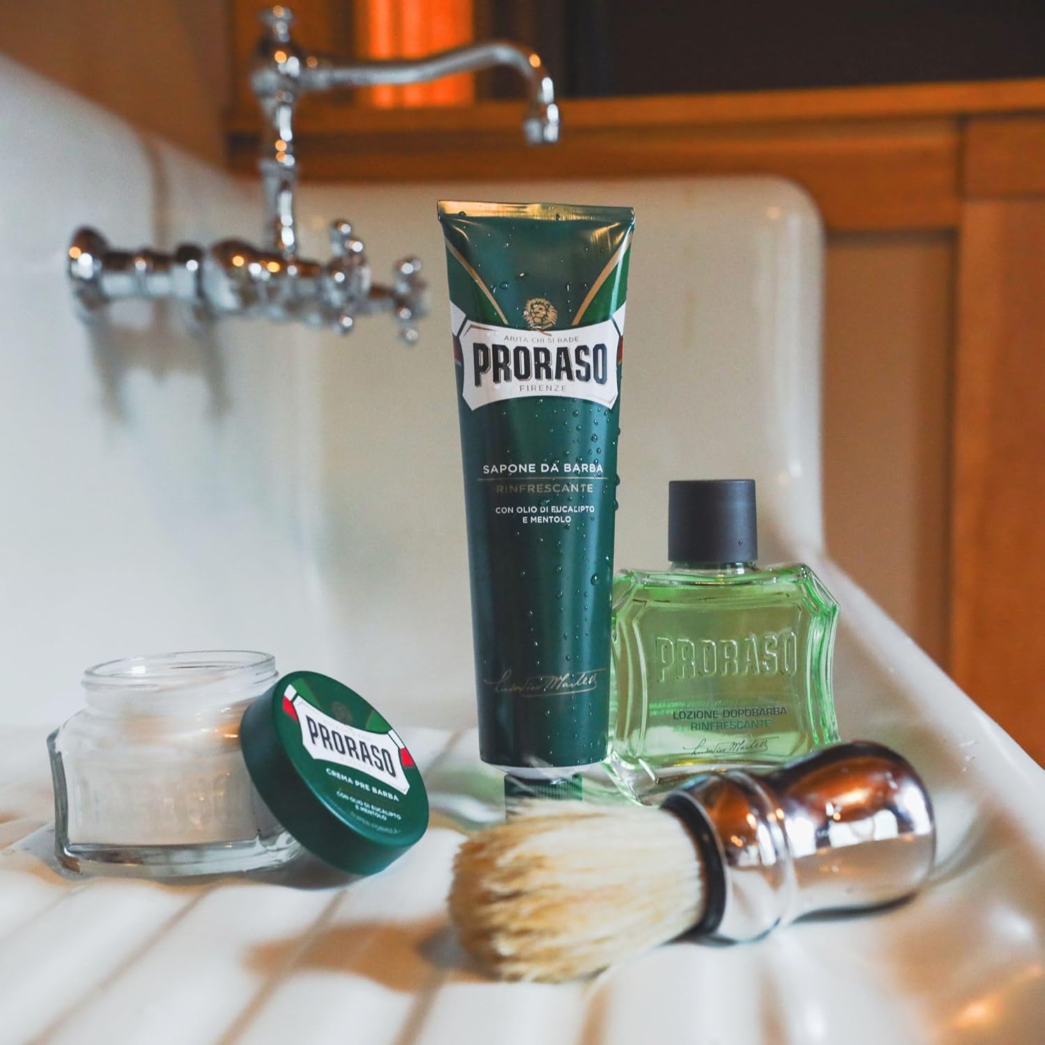 lifestyle showing product with other items use for shaving