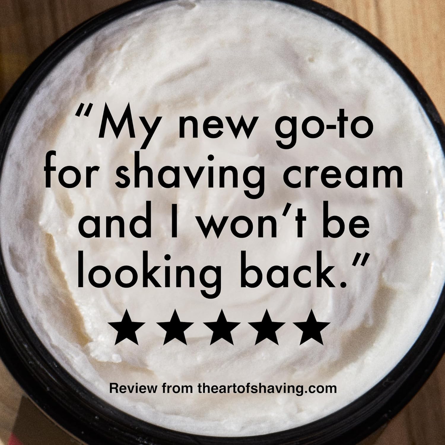 Builds trust and credibility by showcasing a positive customer review, emphasizing the product's effectiveness as a shaving cream.