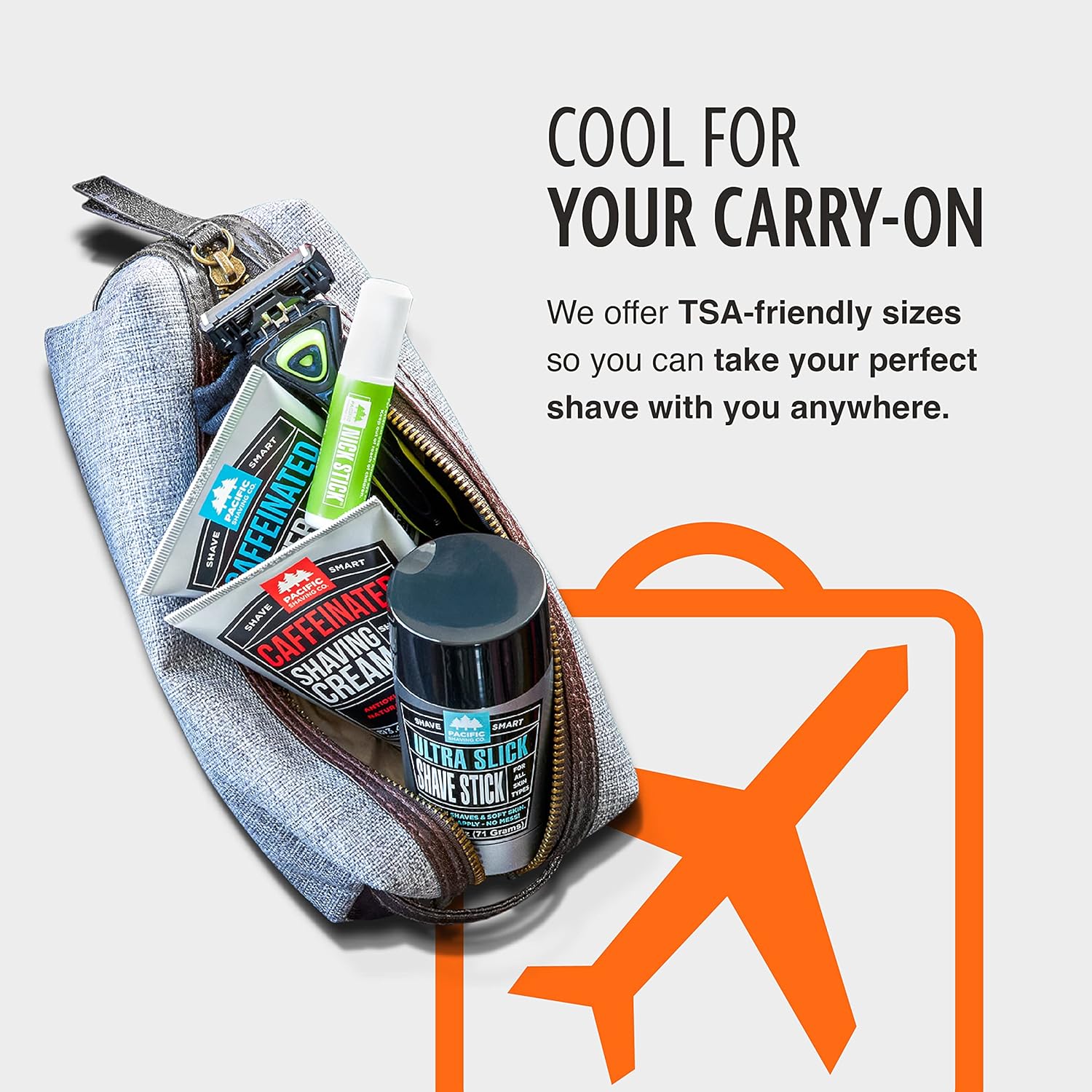 Demonstrates that the product is suitable for travel, specifically highlighting its TSA-friendly sizes for carry-on luggage.