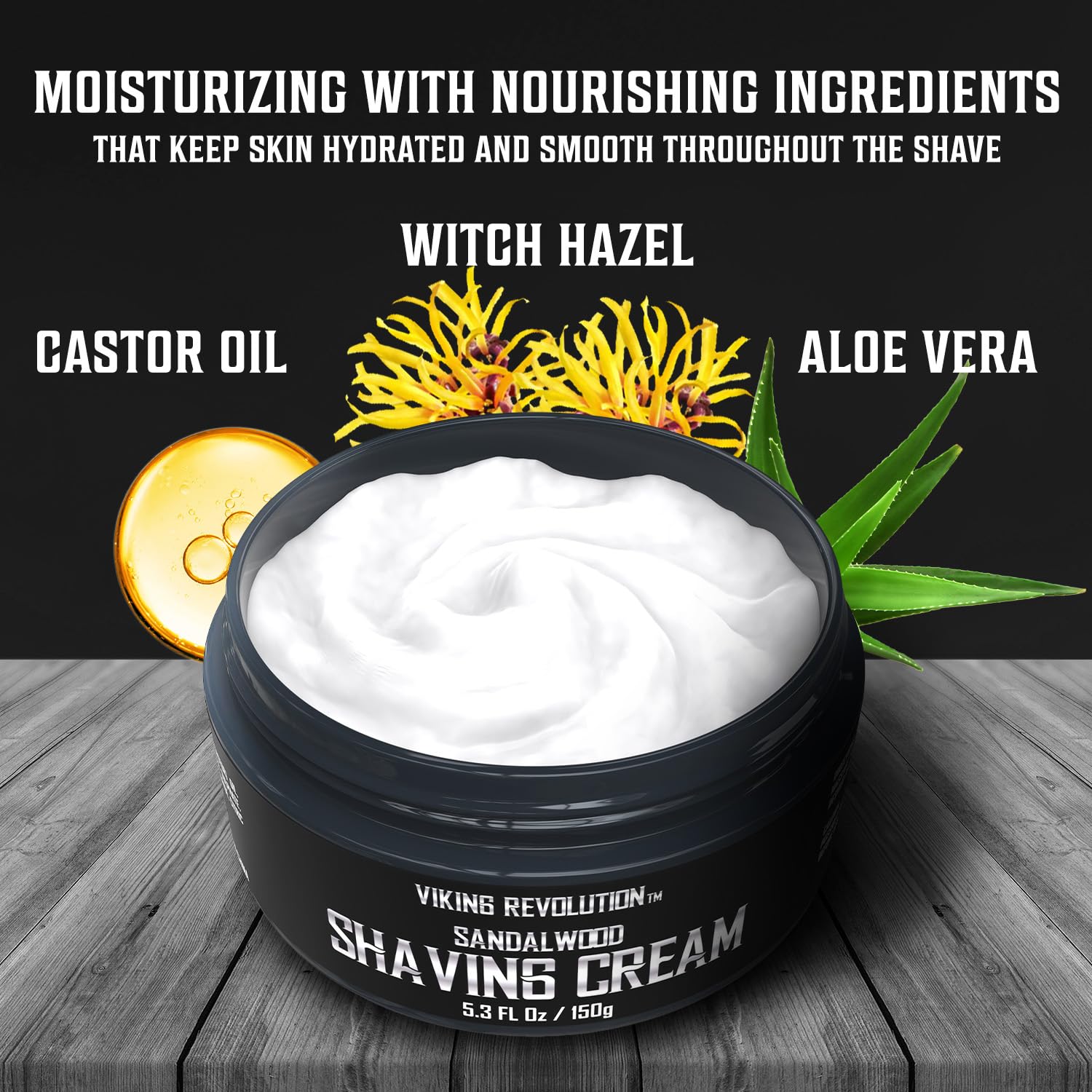 Highlights multiple beneficial ingredients in the shaving cream to show how it keeps skin hydrated and smooth during shaving.